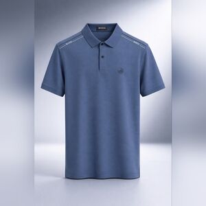 BOSS Slate Blue Pique Polo with Shoulder Logo